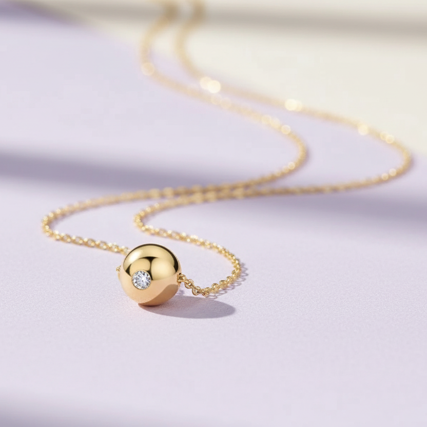 0.1ct Moissanite Orb Necklace S925 Gold Plated "Good Fortune Flows" | Perlizia