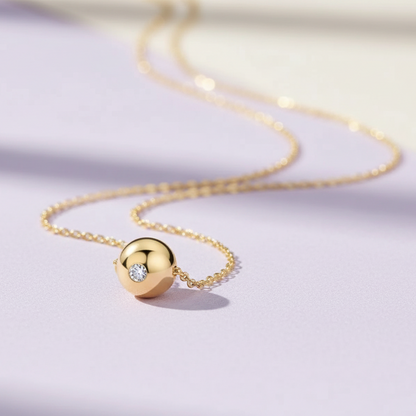0.1ct Moissanite Orb Necklace S925 Gold Plated "Good Fortune Flows" | Perlizia