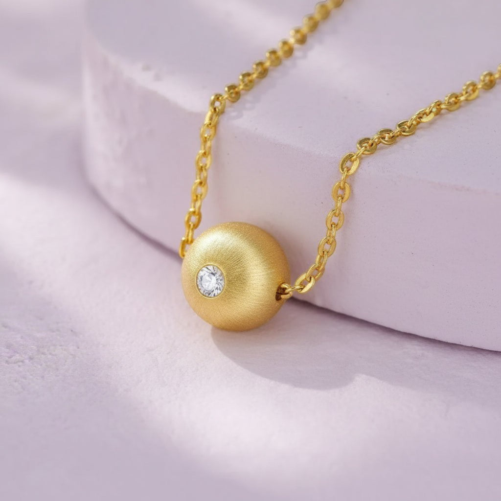 0.1ct Moissanite Orb Necklace S925 Gold Plated "Good Fortune Flows" | Perlizia-Perlizia