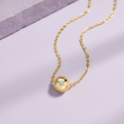 0.1ct Moissanite Orb Necklace S925 Gold Plated "Good Fortune Flows" | Perlizia-Perlizia