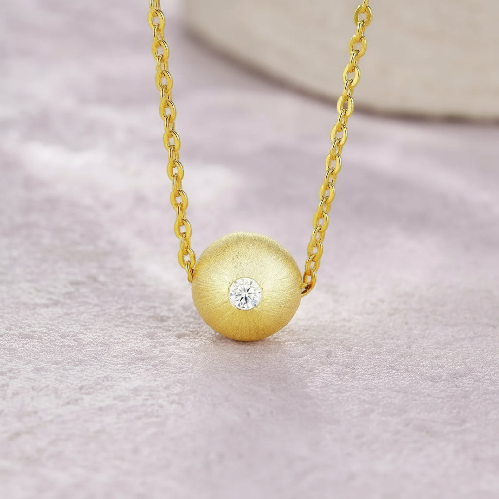 0.1ct Moissanite Orb Necklace S925 Gold Plated "Good Fortune Flows" | Perlizia-Perlizia