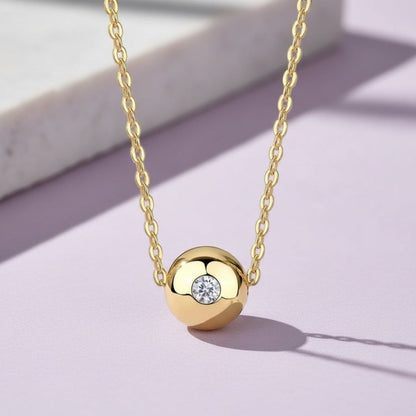 0.1ct Moissanite Orb Necklace S925 Gold Plated "Good Fortune Flows" | Perlizia-Perlizia