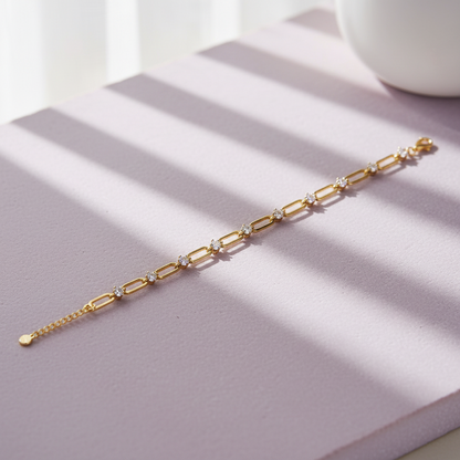 0.3ct Moissanite Paperclip Bracelet S925 Gold Plated "Golden Link" | Perlizia