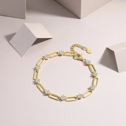 0.3ct Moissanite Paperclip Bracelet S925 Gold Plated "Golden Link" | Perlizia-Perlizia