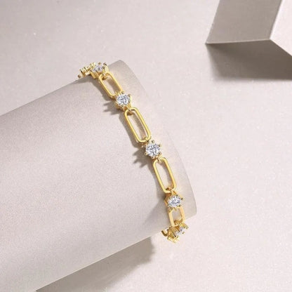 0.3ct Moissanite Paperclip Bracelet S925 Gold Plated "Golden Link" | Perlizia-Perlizia
