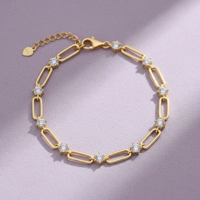 0.3ct Moissanite Paperclip Bracelet S925 Gold Plated "Golden Link" | Perlizia-Perlizia