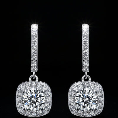 0.5ct Moissanite Halo Drop Earrings S925 Platinum Plated "Dream Search" | Perlizia-Perlizia