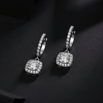 0.5ct Moissanite Halo Drop Earrings S925 Platinum Plated "Dream Search" | Perlizia-Perlizia
