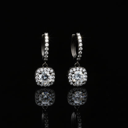 0.5ct Moissanite Halo Drop Earrings S925 Platinum Plated "Dream Search" | Perlizia-Perlizia