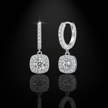 0.5ct Moissanite Halo Drop Earrings S925 Platinum Plated "Dream Search" | Perlizia-Perlizia