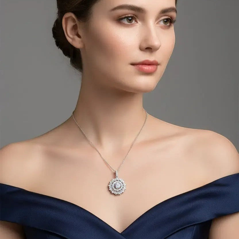 0.5ct Moissanite Sunburst Pendant Necklace S925 Platinum Plated "Sunburst Radiance" | Perlizia-Perlizia