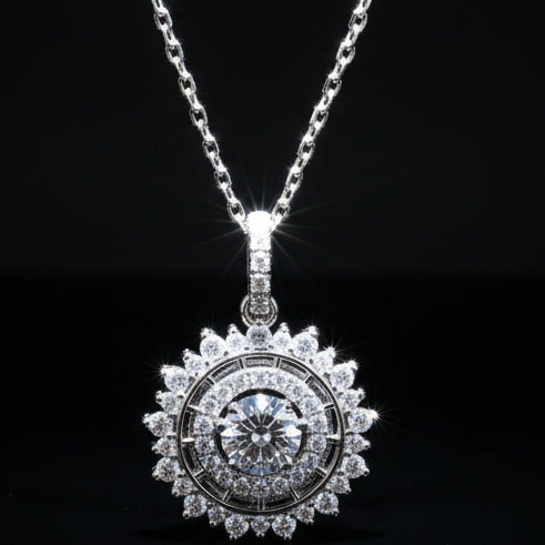 0.5ct Moissanite Sunburst Pendant Necklace S925 Platinum Plated "Sunburst Radiance" | Perlizia-Perlizia