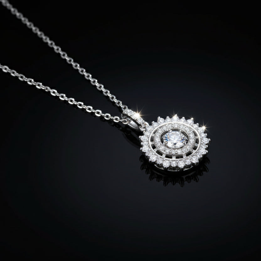 0.5ct Moissanite Sunburst Pendant Necklace S925 Platinum Plated "Sunburst Radiance" | Perlizia-Perlizia