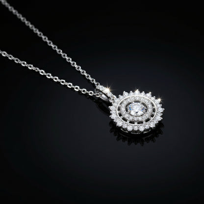 0.5ct Moissanite Sunburst Pendant Necklace S925 Platinum Plated "Sunburst Radiance" | Perlizia-Perlizia