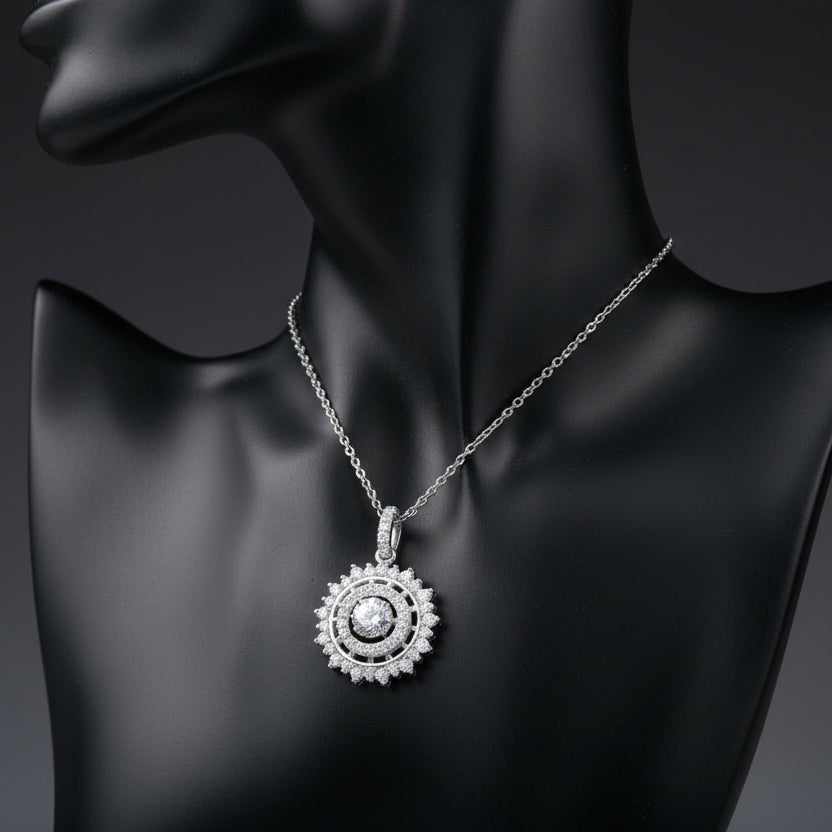 0.5ct Moissanite Sunburst Pendant Necklace S925 Platinum Plated "Sunburst Radiance" | Perlizia-Perlizia