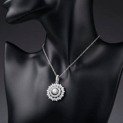 0.5ct Moissanite Sunburst Pendant Necklace S925 Platinum Plated "Sunburst Radiance" | Perlizia-Perlizia