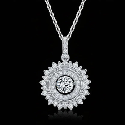 0.5ct Moissanite Sunburst Pendant Necklace S925 Platinum Plated "Sunburst Radiance" | Perlizia-Perlizia