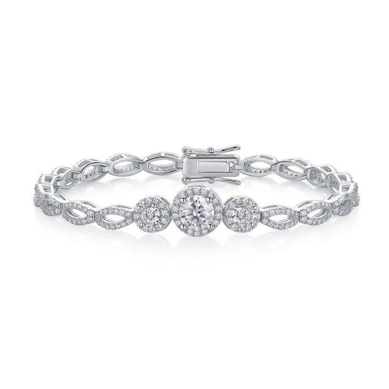 1-Carat Moissanite Tennis Bracelet S925 Platinum Plated "Luminous Halo" | Perlizia-Perlizia