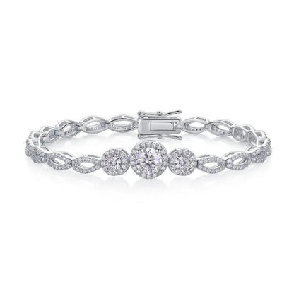 1-Carat Moissanite Tennis Bracelet S925 Platinum Plated "Luminous Halo" | Perlizia-Perlizia