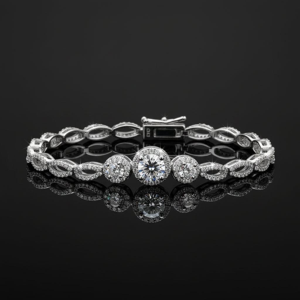 1-Carat Moissanite Tennis Bracelet S925 Platinum Plated "Luminous Halo" | Perlizia