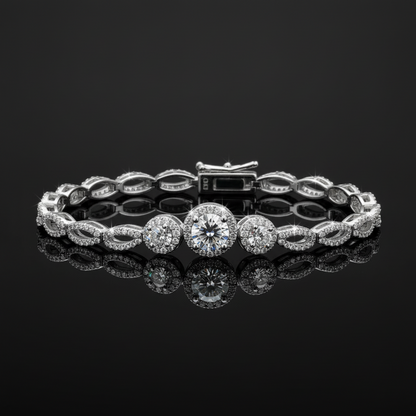 1-Carat Moissanite Tennis Bracelet S925 Platinum Plated "Luminous Halo" | Perlizia