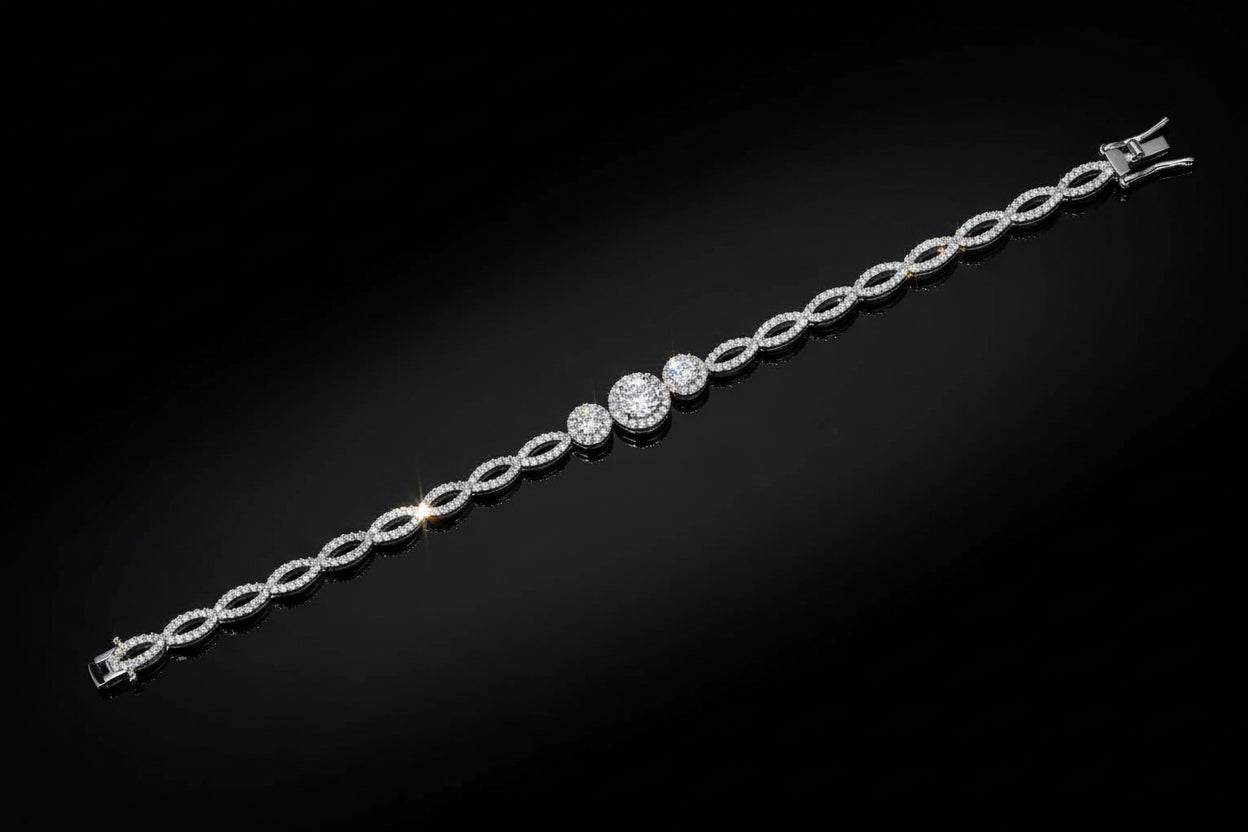 1-Carat Moissanite Tennis Bracelet S925 Platinum Plated "Luminous Halo" | Perlizia-Perlizia