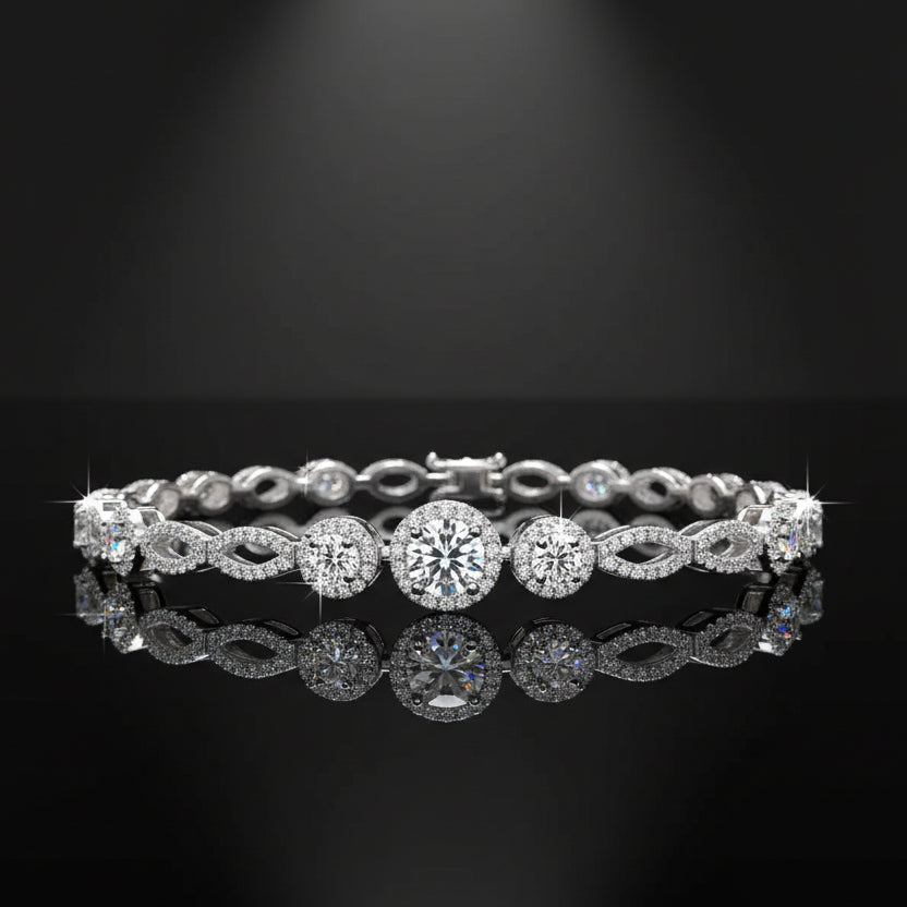 1-Carat Moissanite Tennis Bracelet S925 Platinum Plated "Luminous Halo" | Perlizia-Perlizia