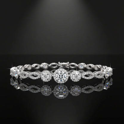 1-Carat Moissanite Tennis Bracelet S925 Platinum Plated "Luminous Halo" | Perlizia-Perlizia