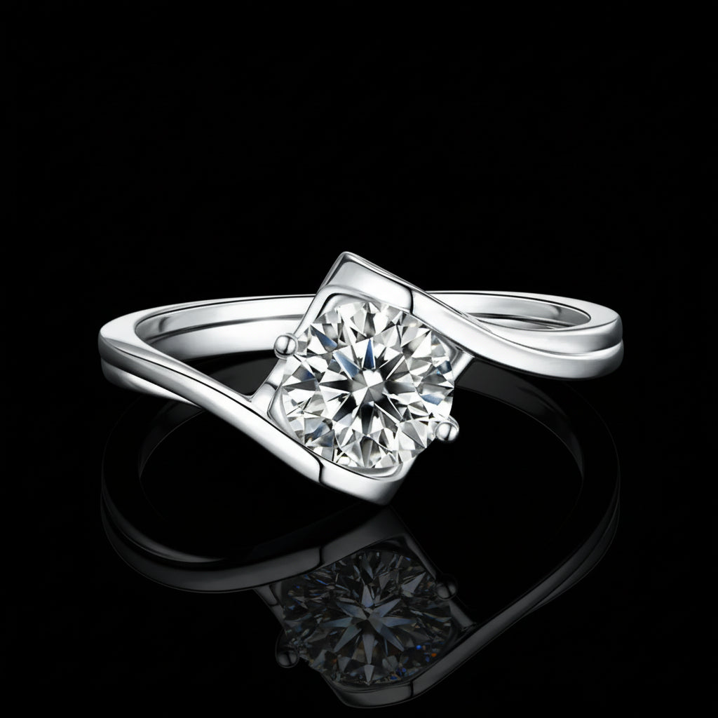 1ct Moissanite Bypass Engagement Ring S925 Platinum Plated "Angel’s Heart" | Perlizia-Perlizia
