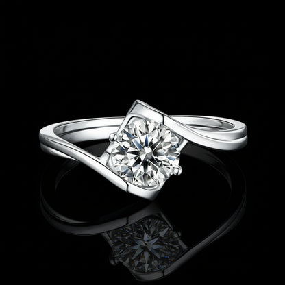 1ct Moissanite Bypass Engagement Ring S925 Platinum Plated "Angel’s Heart" | Perlizia-Perlizia