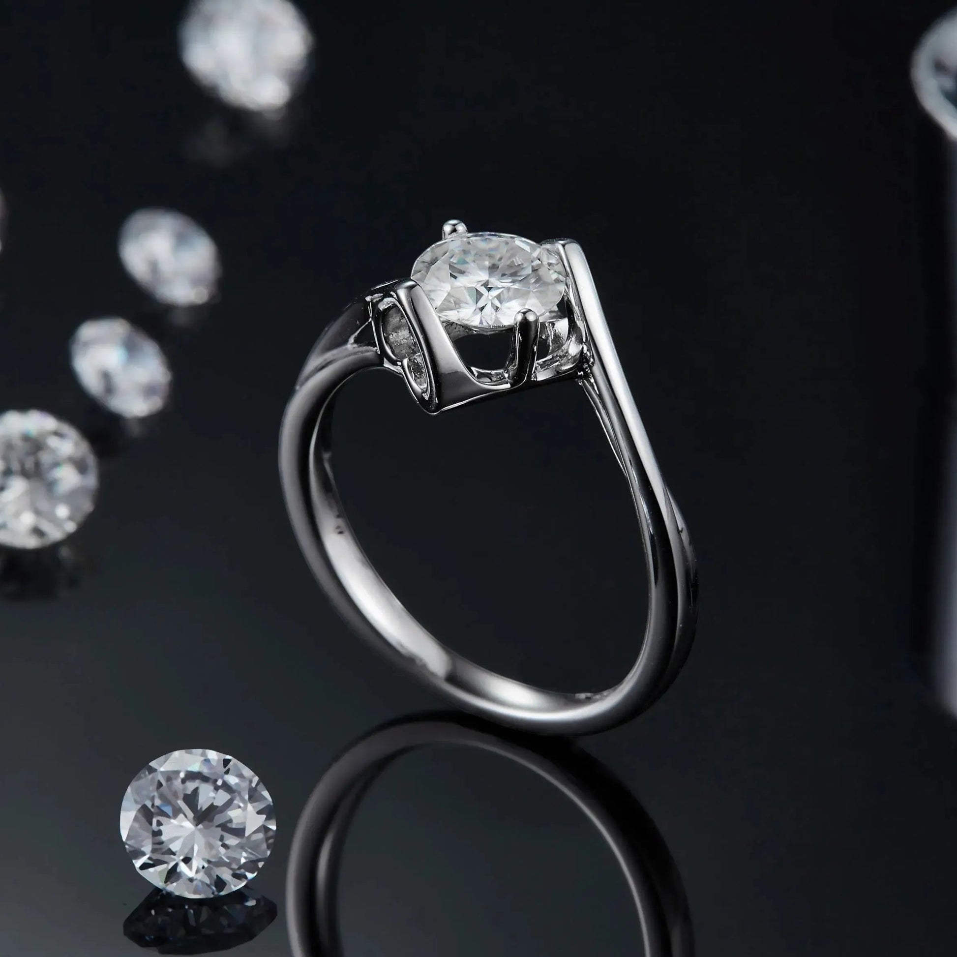 1ct Moissanite Bypass Engagement Ring S925 Platinum Plated "Angel’s Heart" | Perlizia-Perlizia