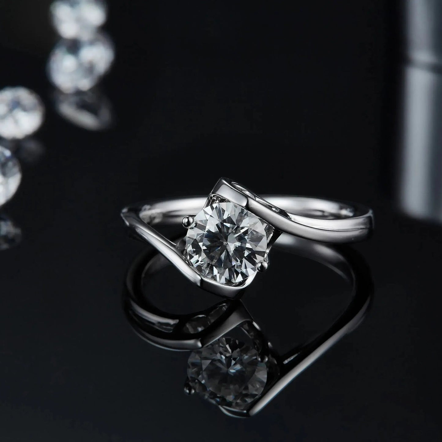 1ct Moissanite Bypass Engagement Ring S925 Platinum Plated "Angel’s Heart" | Perlizia-Perlizia