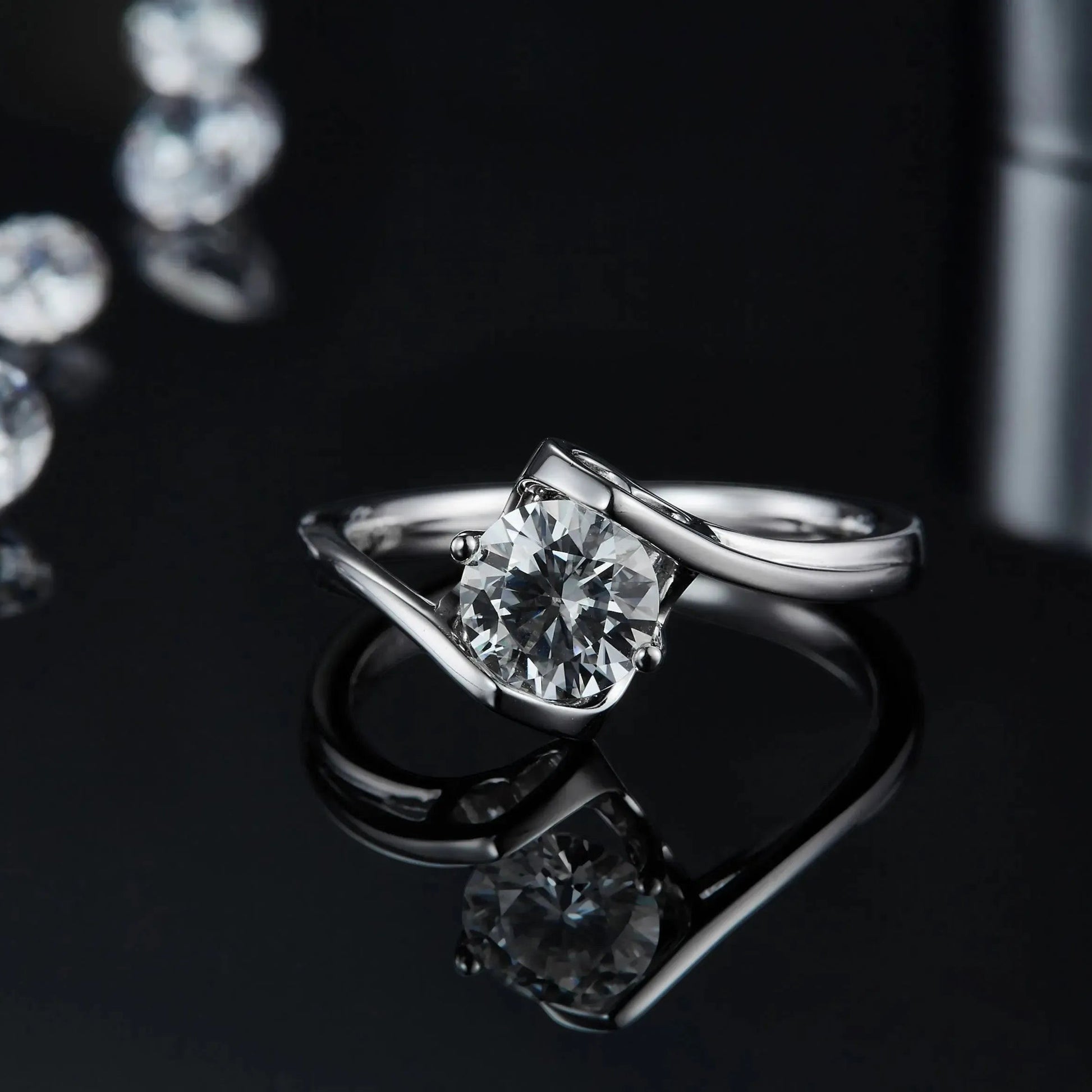 1ct Moissanite Bypass Engagement Ring S925 Platinum Plated "Angel’s Heart" | Perlizia-Perlizia