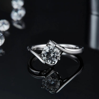 1ct Moissanite Bypass Engagement Ring S925 Platinum Plated "Angel’s Heart" | Perlizia-Perlizia