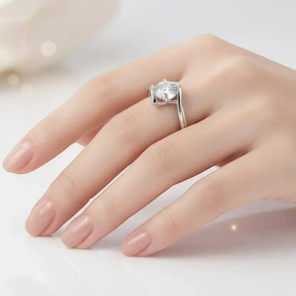 1ct Moissanite Bypass Engagement Ring S925 Platinum Plated "Angel’s Heart" | Perlizia-Perlizia