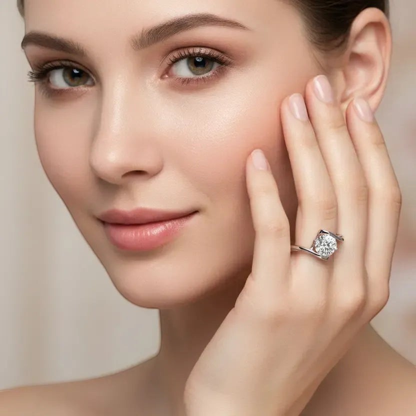 1ct Moissanite Bypass Engagement Ring S925 Platinum Plated "Angel’s Heart" | Perlizia-Perlizia
