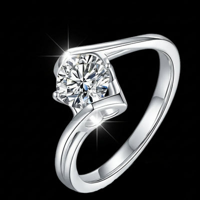1ct Moissanite Bypass Engagement Ring S925 Platinum Plated "Angel’s Heart" | Perlizia-Perlizia