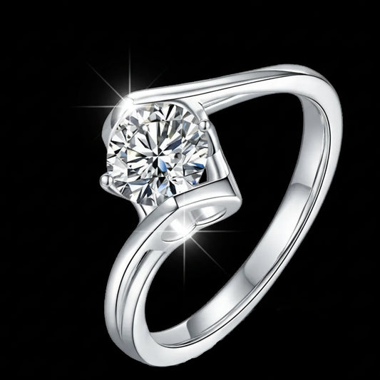1ct Moissanite Bypass Engagement Ring S925 Platinum Plated "Angel’s Heart" | Perlizia-Perlizia