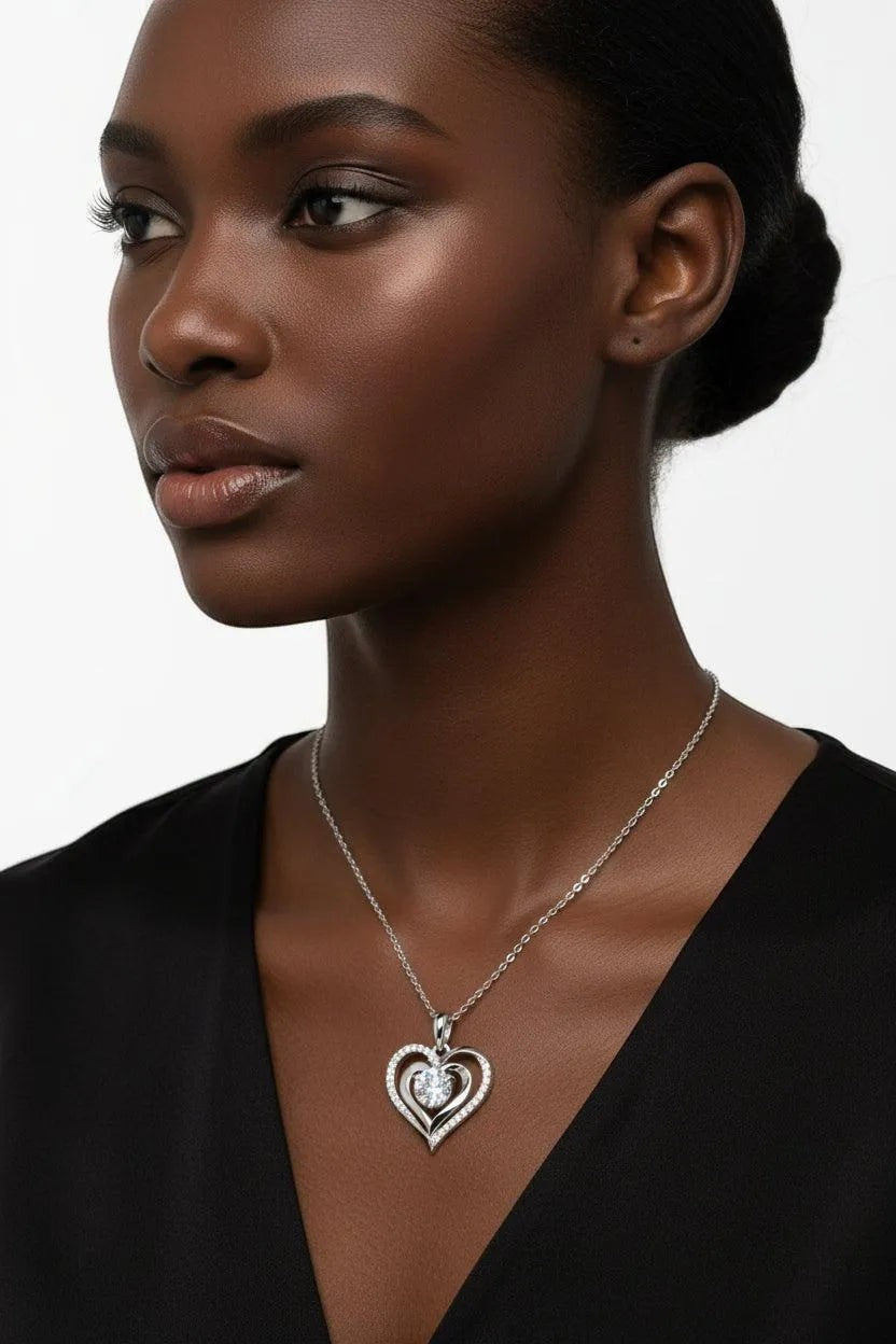 1ct Moissanite Heart Pendant Necklace S925 Platinum Plated "Telepathy" | Perlizia-Perlizia