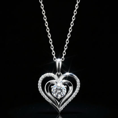 1ct Moissanite Heart Pendant Necklace S925 Platinum Plated "Telepathy" | Perlizia-Perlizia