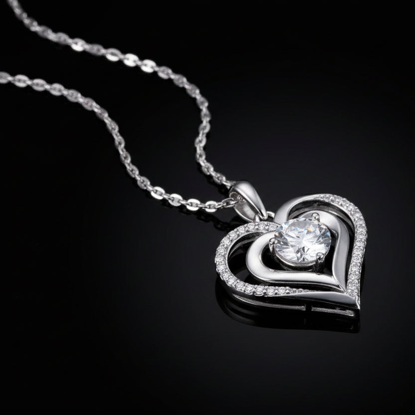 1ct Moissanite Heart Pendant Necklace S925 Platinum Plated "Telepathy" | Perlizia-Perlizia
