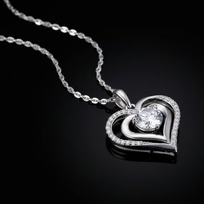 1ct Moissanite Heart Pendant Necklace S925 Platinum Plated "Telepathy" | Perlizia-Perlizia