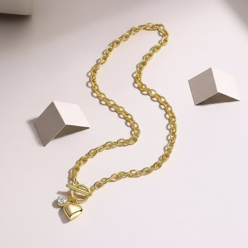 1ct Moissanite Heart Toggle Necklace S925 Gold Plated "Meteor Wish" | Perlizia-Jewelry-Perlizia