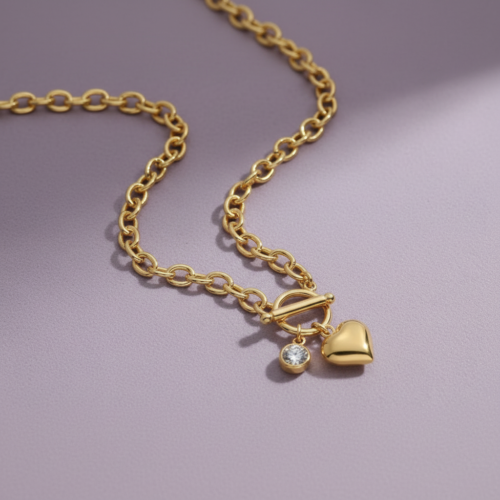 1ct Moissanite Heart Toggle Necklace S925 Gold Plated "Meteor Wish" | Perlizia