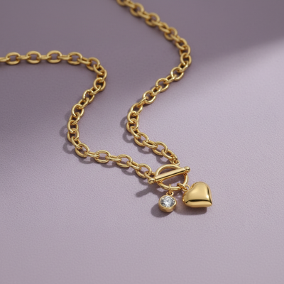 1ct Moissanite Heart Toggle Necklace S925 Gold Plated "Meteor Wish" | Perlizia