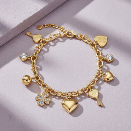 1ct Moissanite Multi-Charm Bracelet 18K Gold Plated S925 "Infinite Love" | Perlizia-Perlizia