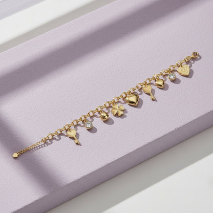 1ct Moissanite Multi-Charm Bracelet 18K Gold Plated S925 "Infinite Love" | Perlizia-Perlizia