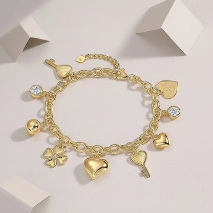 1ct Moissanite Multi-Charm Bracelet 18K Gold Plated S925 "Infinite Love" | Perlizia-Perlizia