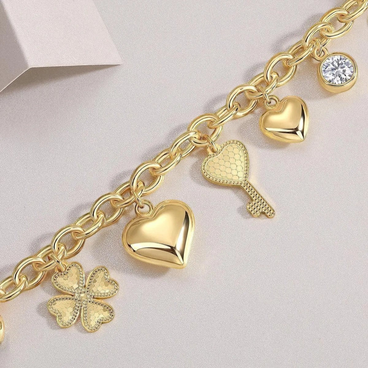 1ct Moissanite Multi-Charm Bracelet 18K Gold Plated S925 "Infinite Love" | Perlizia-Perlizia