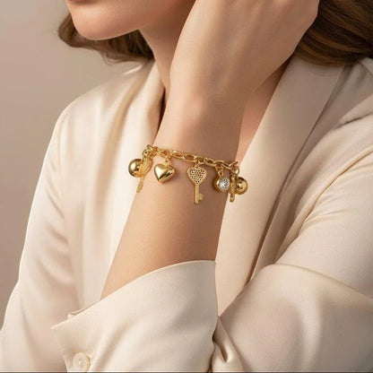 1ct Moissanite Multi-Charm Bracelet 18K Gold Plated S925 "Infinite Love" | Perlizia-Perlizia